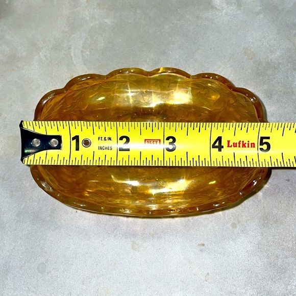 Carnival Glass Iridescent Small Candy Dish Vintage Jeanette Amber Floral Pattern - Picture 10 of 12